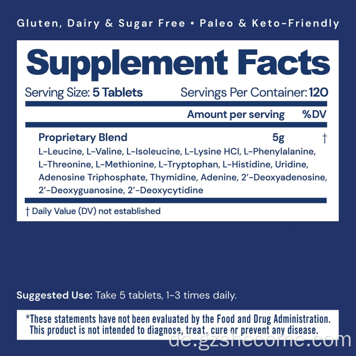 Premium -Aminosäure -Tabletten unterstützen die Muskelstärke